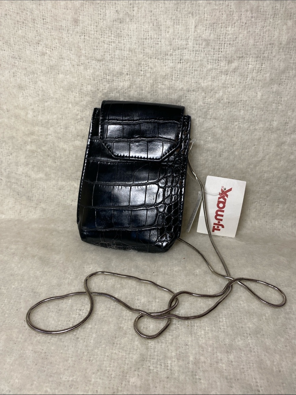 T.J.Maxx Black Croc-Embossed Mini Crossbody with Silver Chain